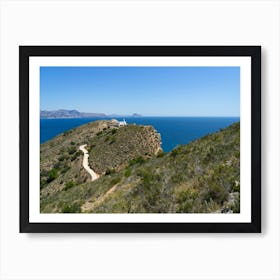 Mountain peak with lighthouse on the Mediterranean coast Art Print