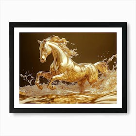 Golden Horse Splash Art Abstract Fluid Motion Dynamic Sculpture 1 Art Print