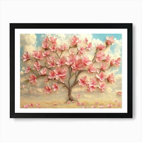 3d Picture Of A Tree With Pink Flowers Art Print