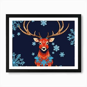 Deer With Snowflakes Art Print