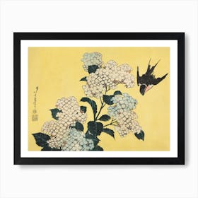 Hydrangea And Swallow Art Print