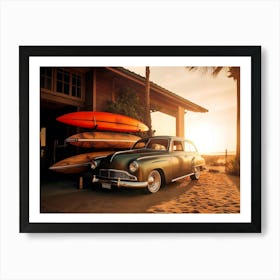 California Dreaming - Vintage Car Sunset Beach Poster