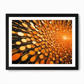 Abstract Image Of A Tunnel Of Golden, Glowing Circles Art Print