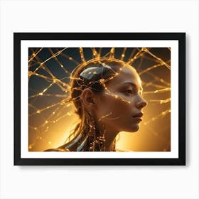 A Woman With Glowing Golden Lines Around Her Face, Suggesting A Futuristic Or Cyborg Concept Art Print