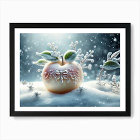 Apple decorated in elegance style covered with white snow, winter theme Art Print