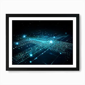 Abstract Digital Painting Featuring A Glowing Geometric Pattern Composed Of Dots And Lines On A Dark (2) Art Print