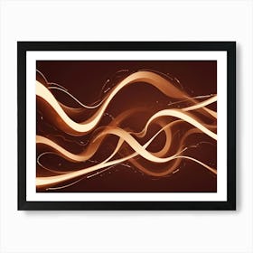 An Abstract Digital Illustration Of A Series Of Glowing, Golden Lines Flowing And Twisting Against A Dark Brown Background Art Print