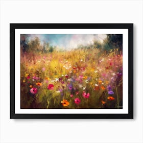 Beautiful Meadow Filled With Colorful Flowers Impresionalism Painting 18x24 1 Art Print