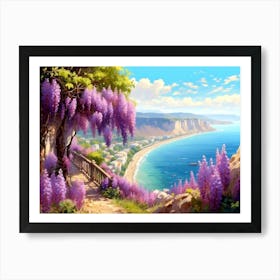 Spring Landscape With Blooming Wisteria Art Print