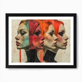 Abstract Woman Faces In Geometric Harmony 3 Art Print