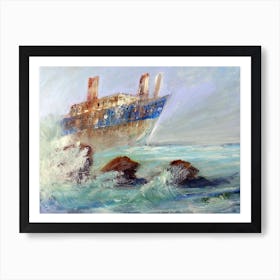 shipwreck painting sea seascape water wave ship impressionism living room office bedroom Art Print