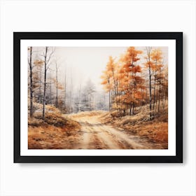 A Painting Of Country Road Through Woods In Autumn 51 Art Print