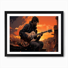 Guitar Player In A City Art Print