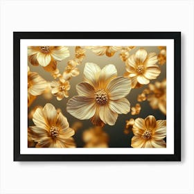 4k Golden Floral Artwork Gold Nature Art Print