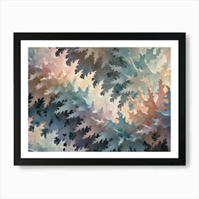 A Textured Background Of Colorful Leaves In Shades Of Pink, Blue, And Brown, With A Soft, Delicate Appearance Art Print