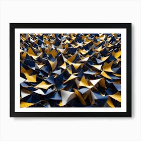 Abstract Image Of A Repeating Pattern Of Blue, White, And Yellow Geometric Shapes Art Print