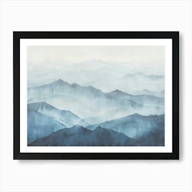 Mysterious Mountain Vista Vintage Painting - Blue Adventures Art Print