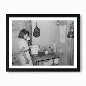 Mexican Girl Drinking A Cup Of Water In The Kitchen Of Her Home In San Antonio, Texas By Russell Lee Art Print