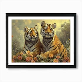 Floral Animal Illustration Siberian Tiger 2 Art Print