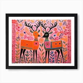 Elk 3 Folk Style Animal Illustration Art Print