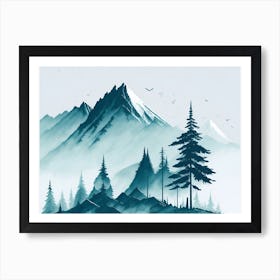 Mountain And Forest In Minimalist Watercolor Horizontal Composition 232 Art Print