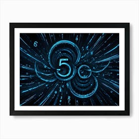 Abstract Image Of A Glowing Blue Number 50, With Lines And Numbers Radiating Outwards, Creating A Futuristic Or Technological Effect Art Print