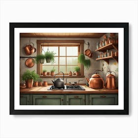 Kitchen With Pots And Pans Art Print