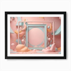 A 3d Illustration Of A Colorful, Abstract Room With A Frame In The Center Art Print