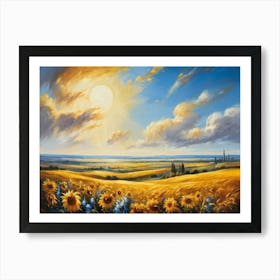 A Sun Drenched Pastoral Scene Unfolds Featuring Towering Sunflowers Reaching For The Bright Golden 2 1 Art Print