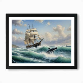 Whale And Ship 1 Art Print