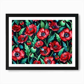 Red Poppy Watercolor Pattern Art Print