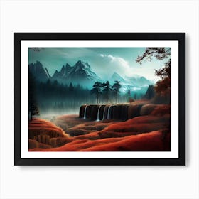 Waterfall In The Mountains 5 Art Print