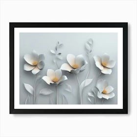 3d Art With Simple Floral Painting Light Blue Background Art Print