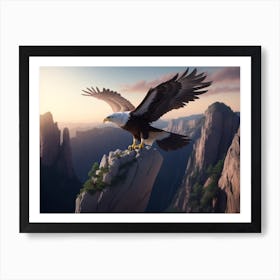 Graceful Eagle Soaring Above A High Cliff Art Print