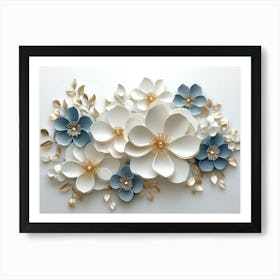 3d Artwork Illustration Flowers White 3 Affiche