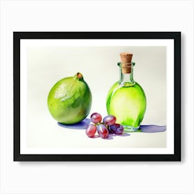 Lime and Grape near a bottle watercolor painting Art Print