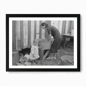 Farmer S Wife Washing Clothes And Watching Son At Same Time, Note Construction Of House Art Print