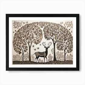 Default Traditional Gond Art From India Of Deer And Trees Agai 0 Art Print