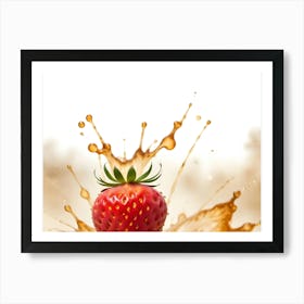 A Vibrant Image Of A Strawberry Submerged In A Creamy, Orange Splash, Creating A Dynamic And Delicious Scene 2 Art Print