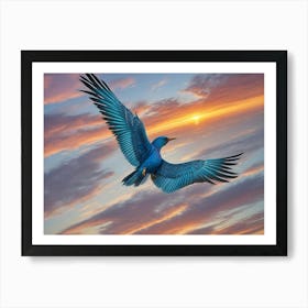 Blue Bird At Sunset Art Print