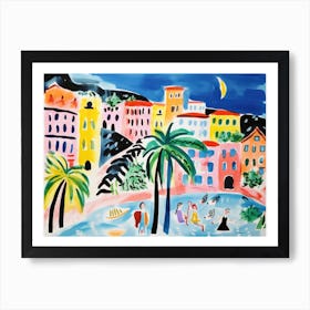 Cinque Terre Italy Cute Watercolour Illustration 4 Art Print