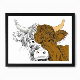 Two Dimentional Highland Cow Art Print