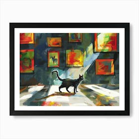 Black Cat In The Library - Wandering In The Exhibition Room Art Print