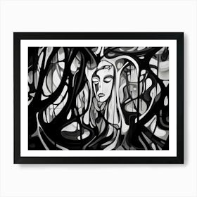 Enigmatic Encounter Abstract Black And White 12 Art Print