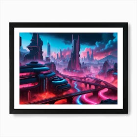 Cyberpunk industrial city with lava and river 4 Affiche