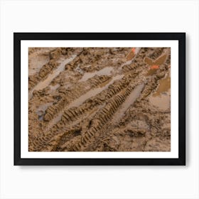 Texture Of Wet Brown Mud With Bicycle Tyre Tracks 2 Art Print