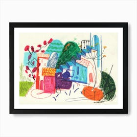 Cozy Summer Village In Bold Colours Art Print