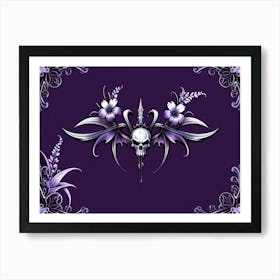 Purple Skull And Flowers Art Print