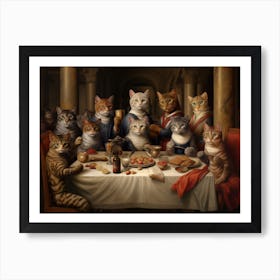 Medieval Cats In A Banquet Hall Art Print
