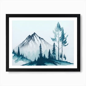 Mountain And Forest In Minimalist Watercolor Horizontal Composition 174 Art Print